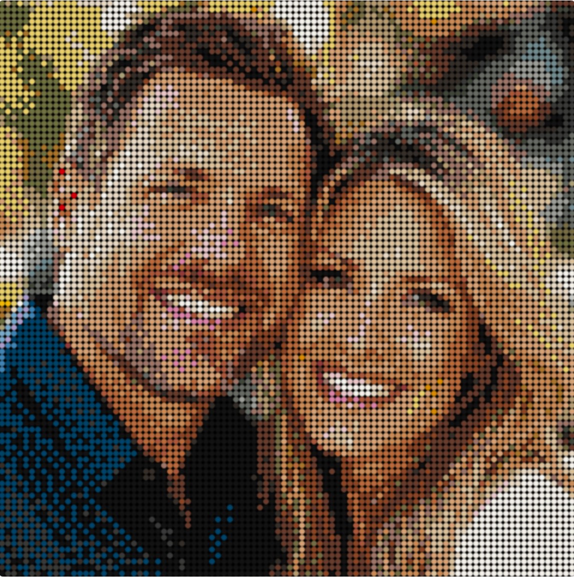Round-brick mosaic portrait of a couple