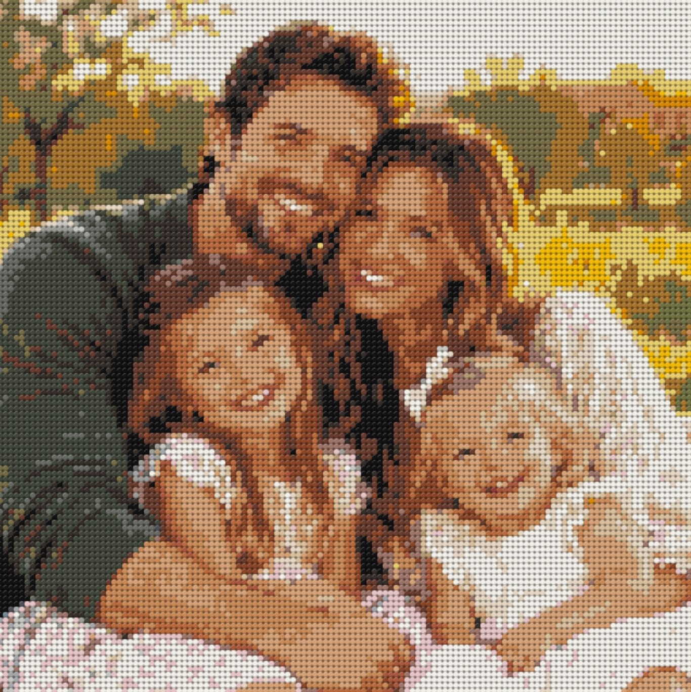 Round-brick mosaic portrait of a family of four