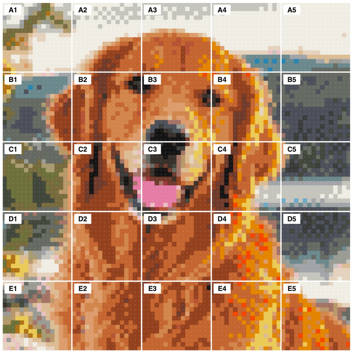 A 4×4 layout of labeled panels A1 through D4 forming a portrait